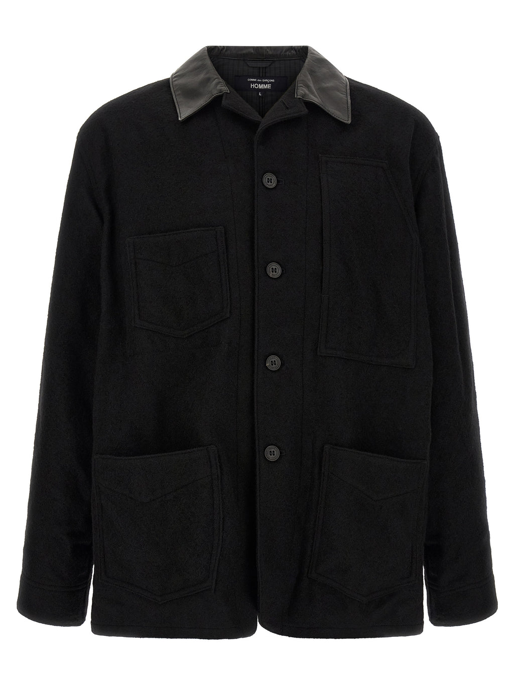 Comme Des Garçons Schwarze Wolljacke in voller Länge