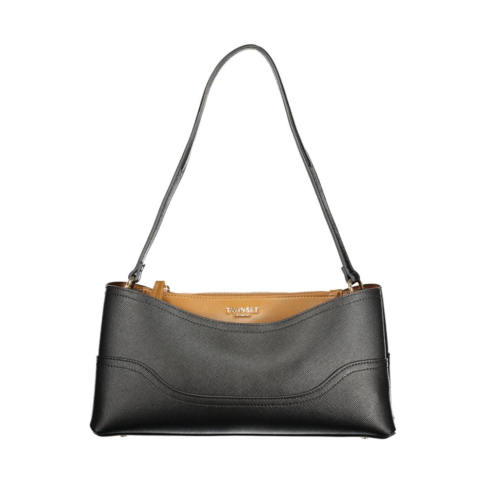 Twinset Schwarze Damen-Tasche aus Polyurethan mit Fächern und Mittelfach