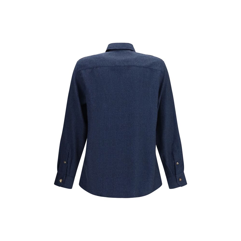 Brunello Cucinelli Blaues Wollhemd Oves Aries