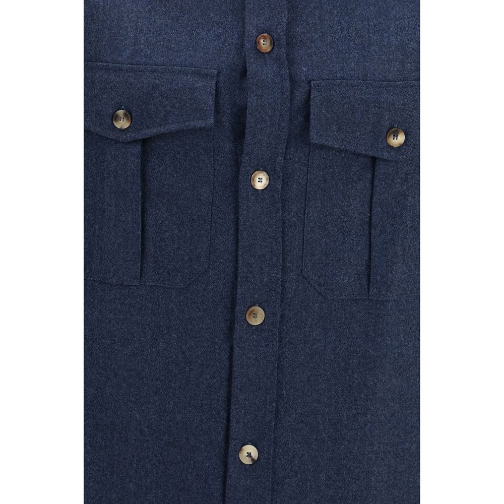 Brunello Cucinelli Blaues Wollhemd Oves Aries