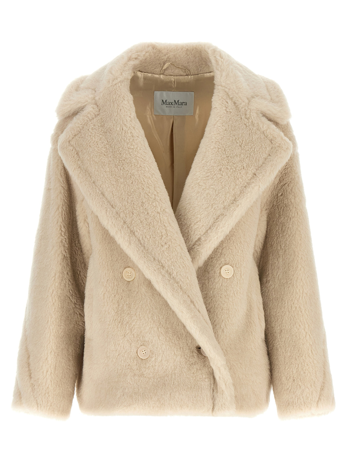 Max Mara Weißer Mantel aus Alpaka und Leder