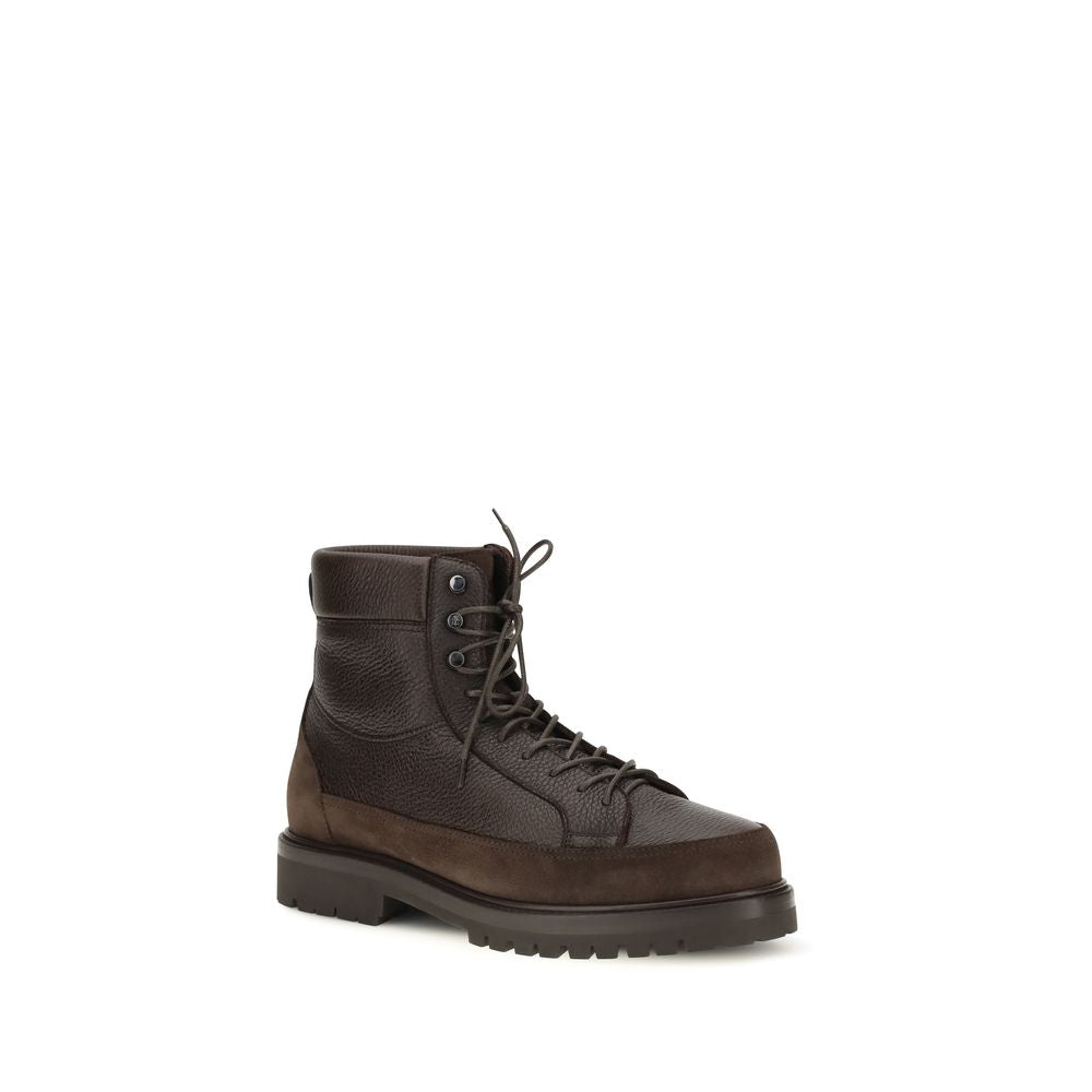 Brunello Cucinelli Braune Kalbsleder Bos Taurus Schnürstiefel