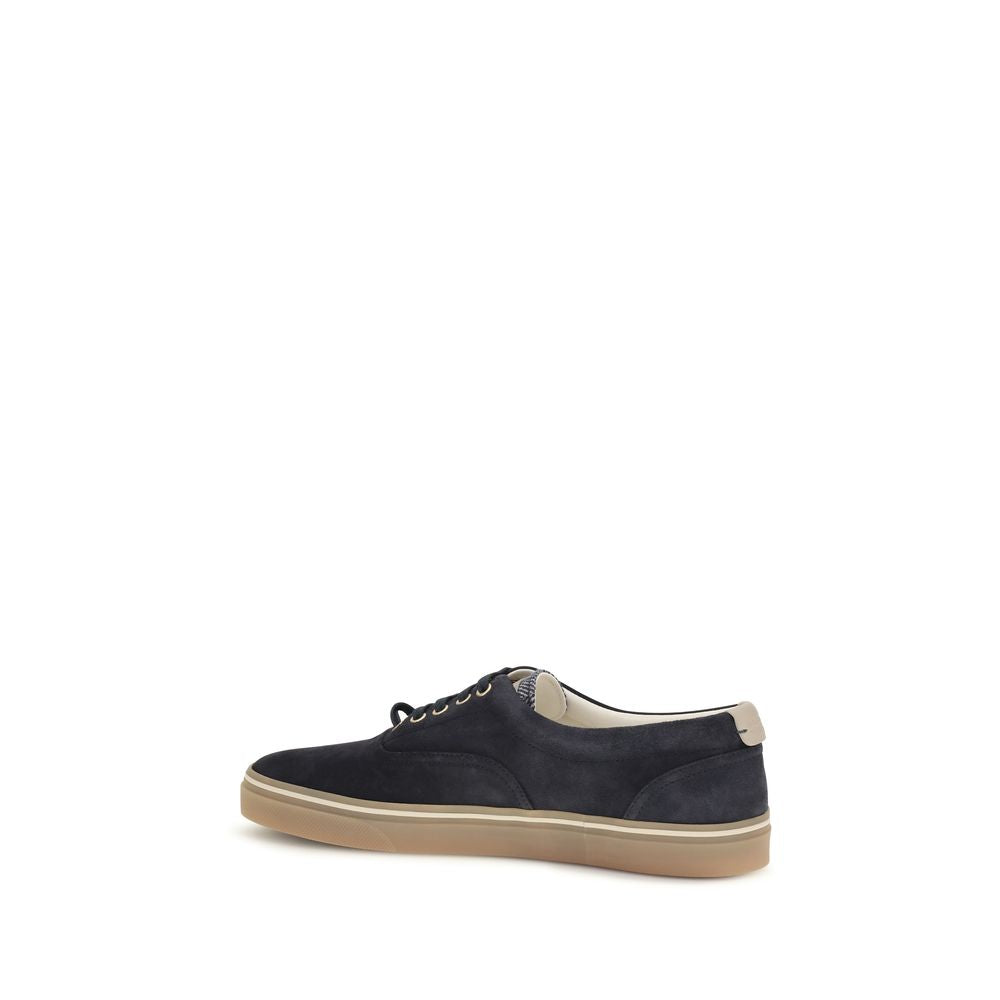 Brunello Cucinelli Blaue Wildleder-Sneaker mit niedrigem Schaft
