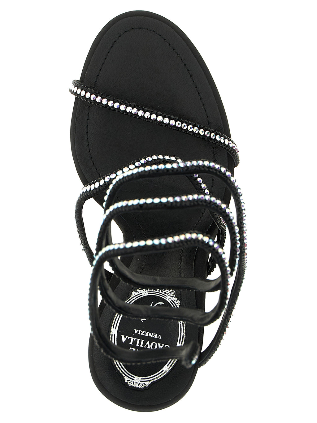 RENE CAOVILLA Schwarze Stiletto-Sandalen aus Satin