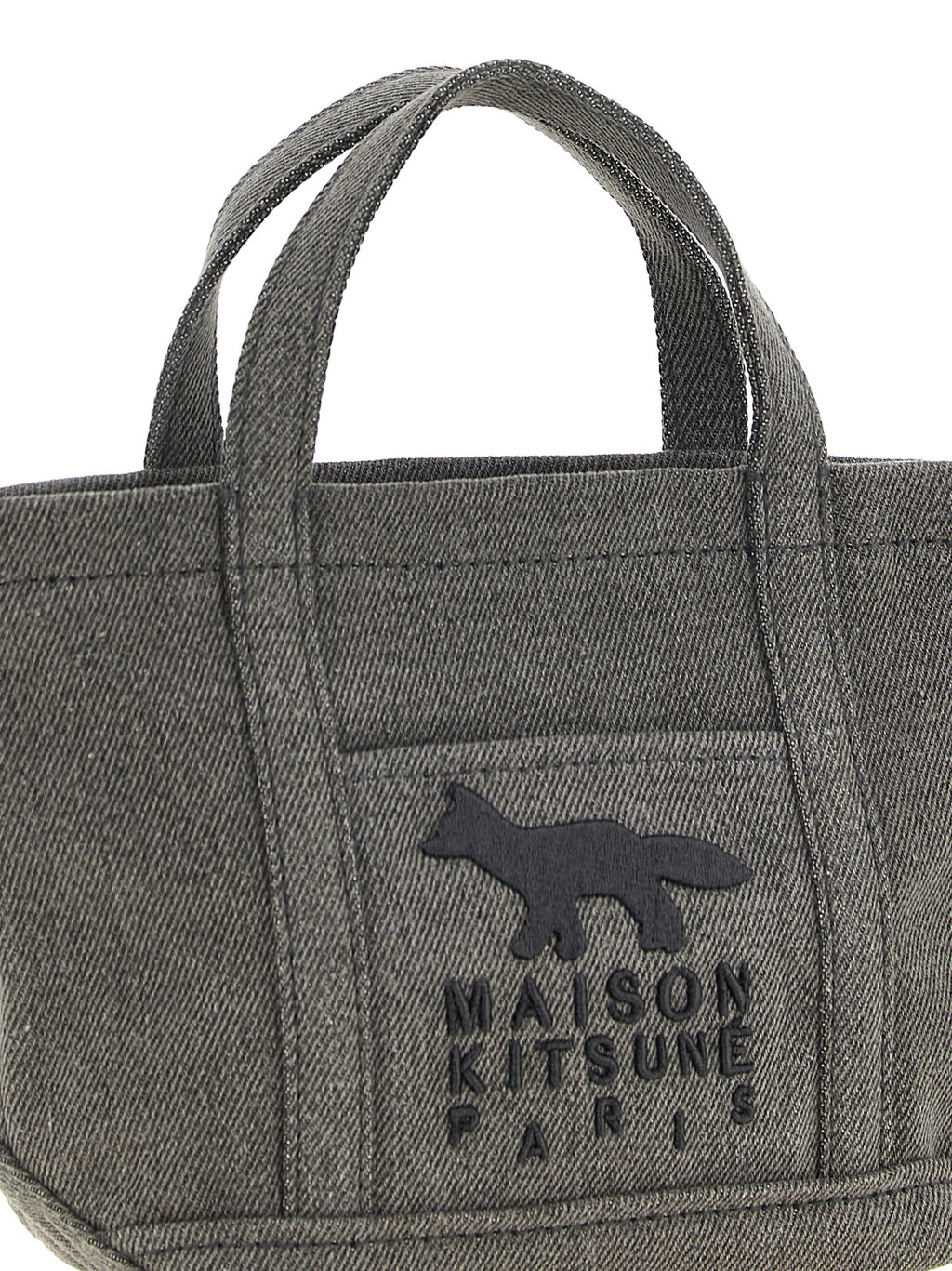 Maison Kitsuné Tote Tasche aus grauer Baumwolle