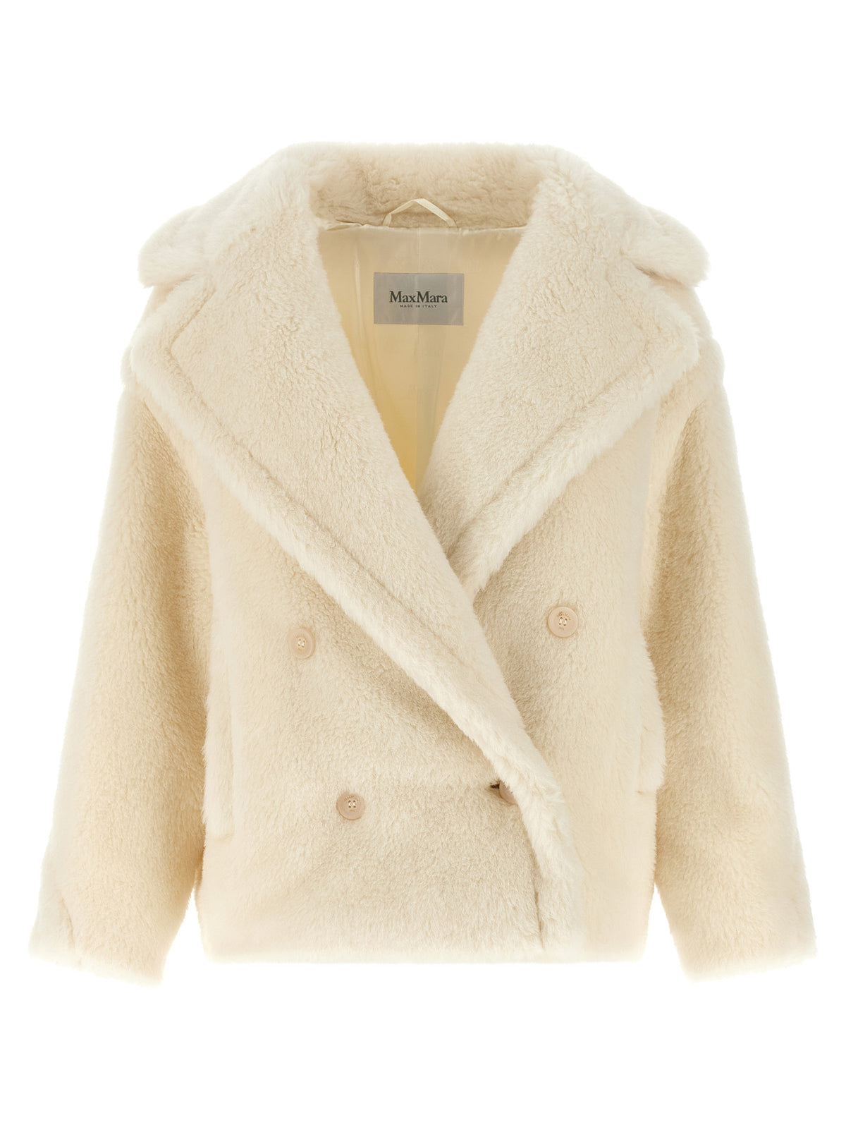 Max Mara Weißer Mantel aus Alpaka und Leder