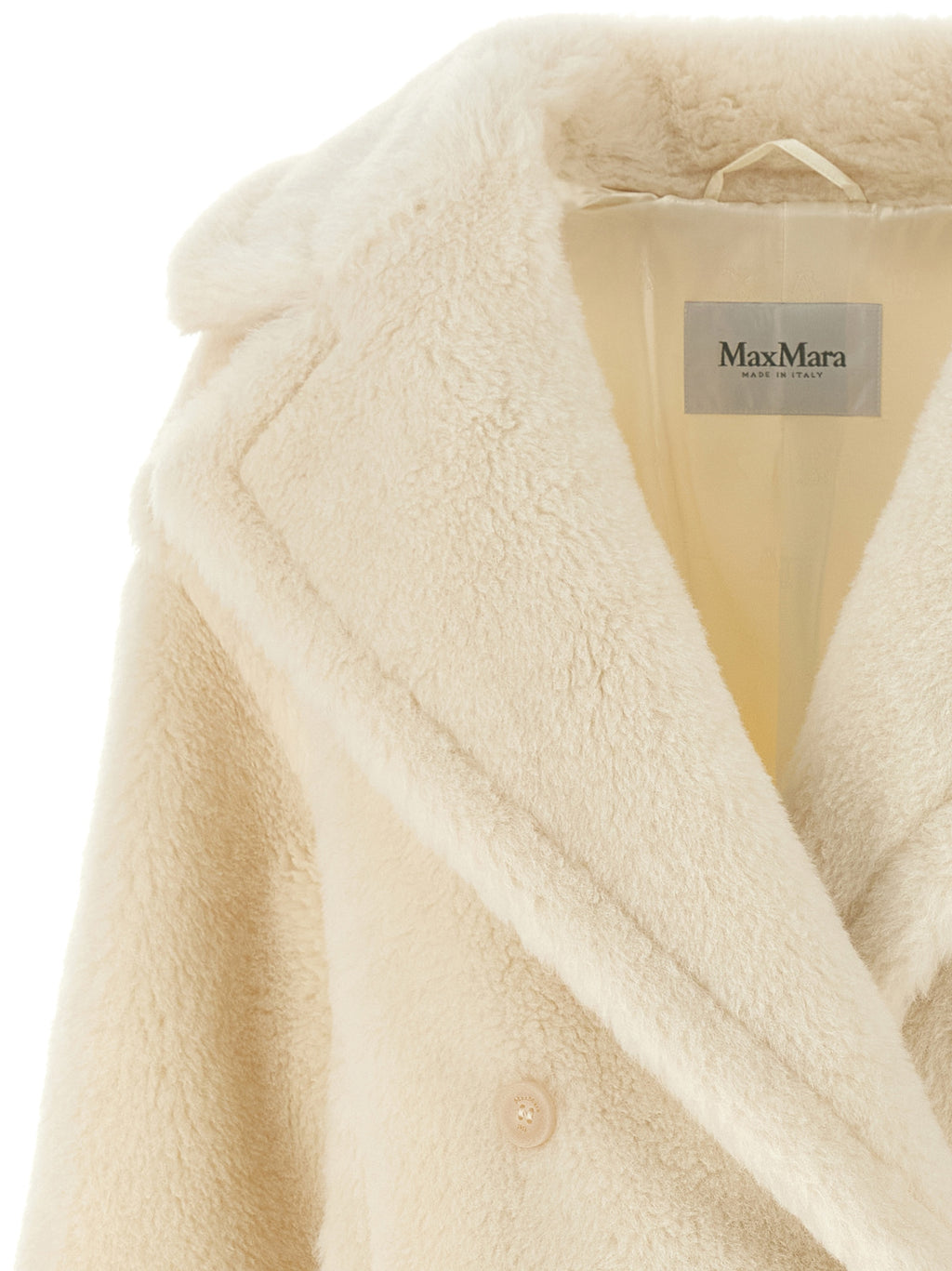 Max Mara Weißer Mantel aus Alpaka und Leder