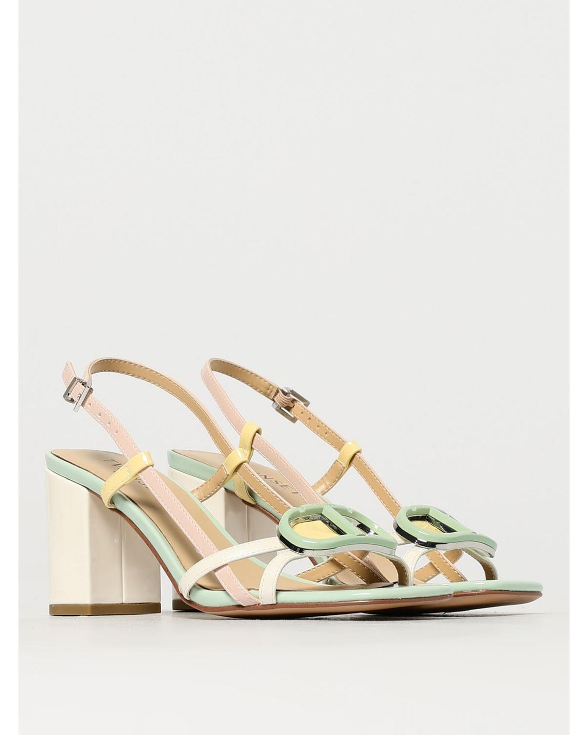 Twinset Blaue Plateau-Sandalen aus Lackleder