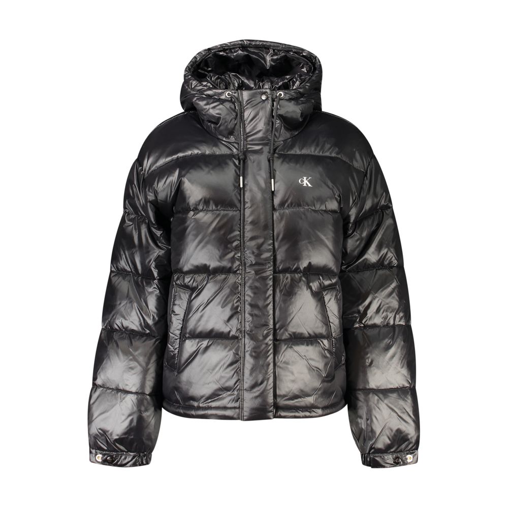 Calvin Klein Schwarze Nylon-Jacke in voller Länge
