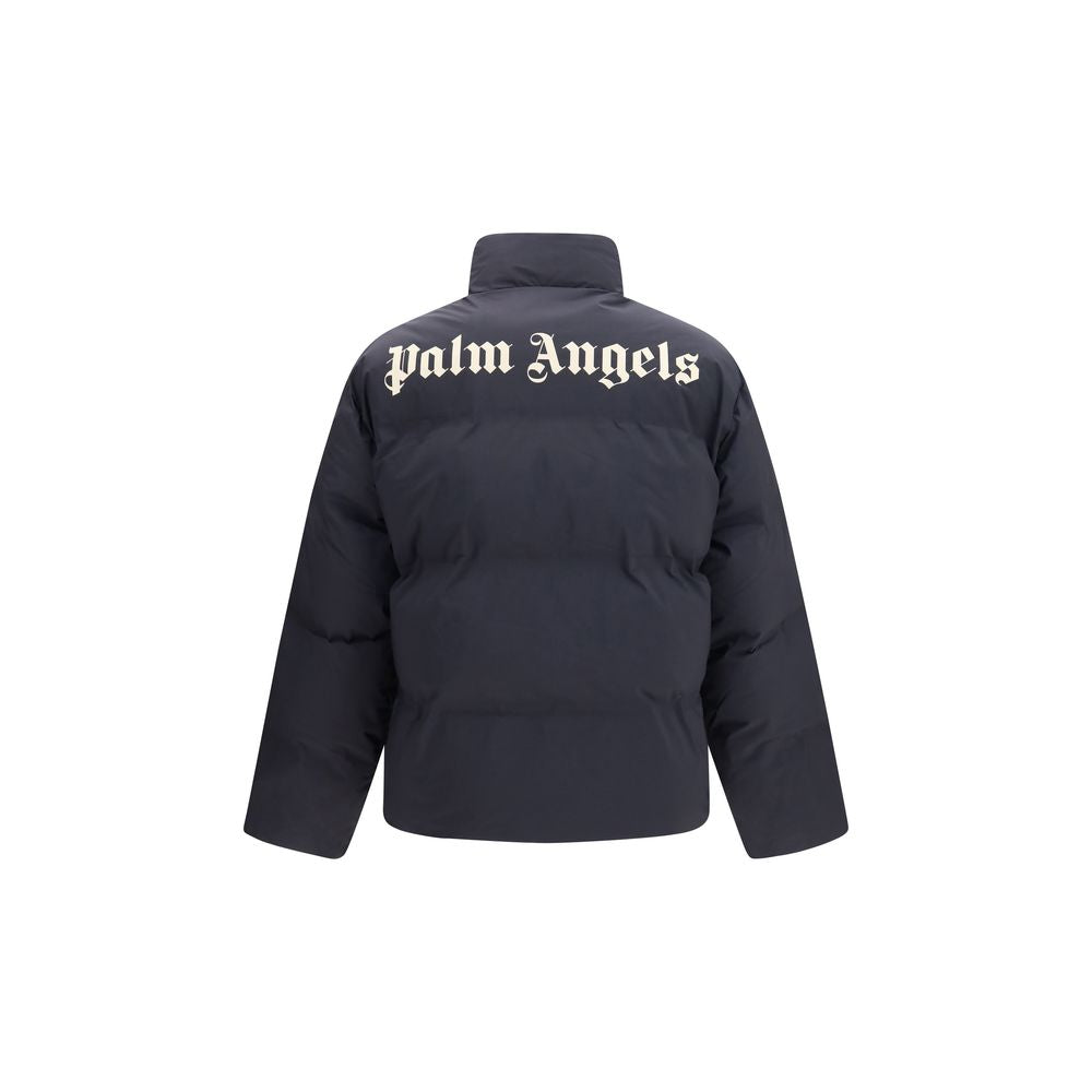 Palm Angels Schwarze Polyamid-Jacke in voller Länge