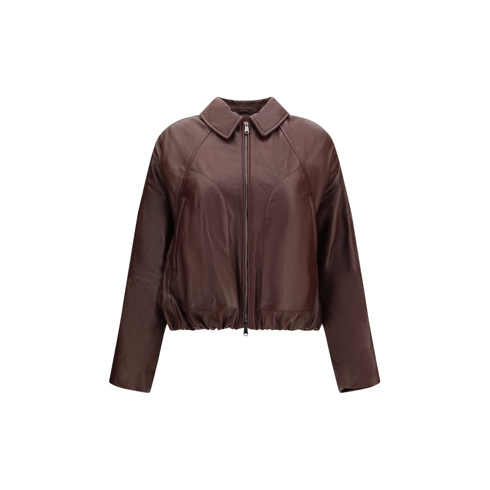 Brunello Cucinelli Bordeaux Lammleder Ovis Aries Lederjacke
