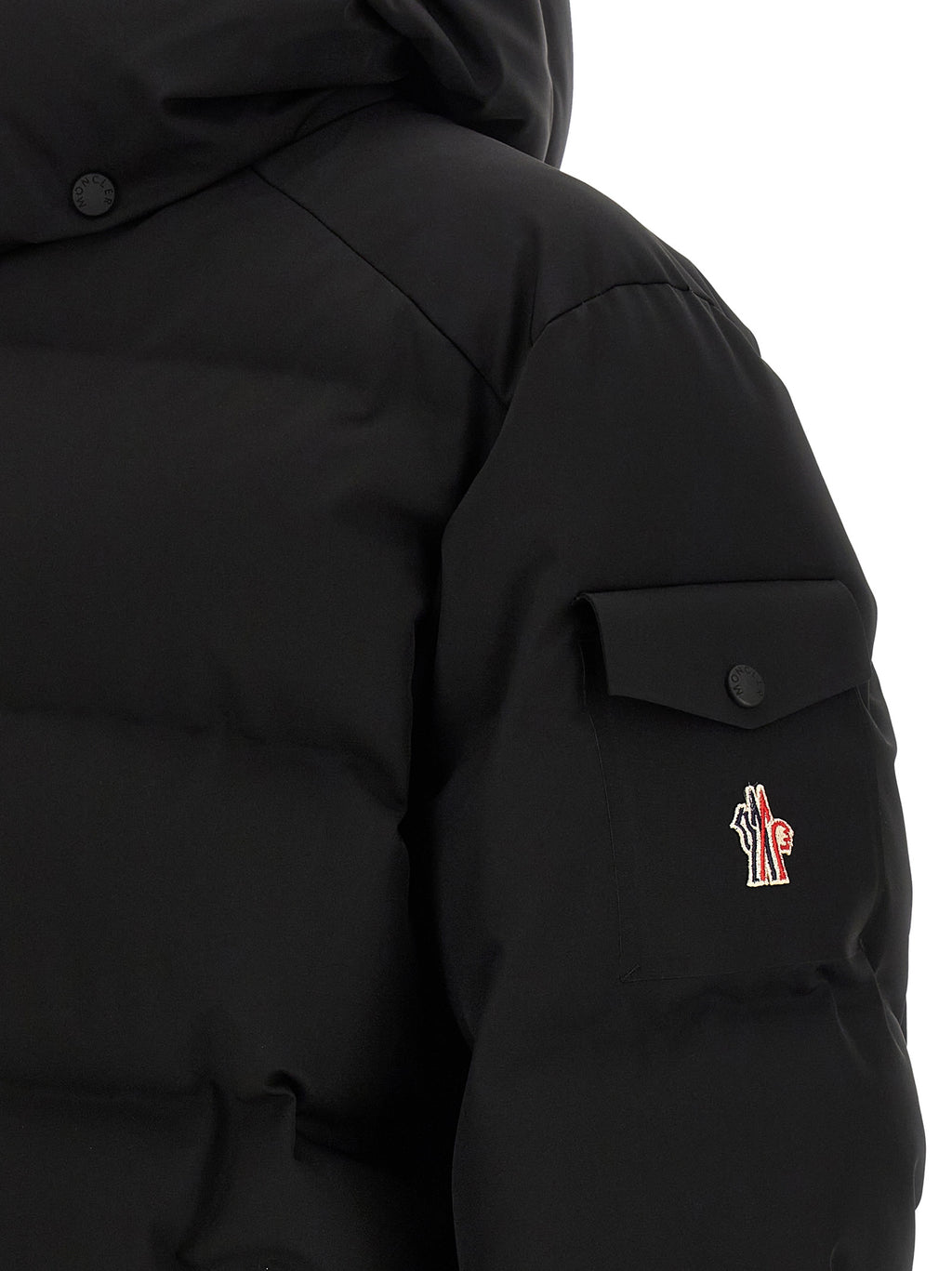 Moncler Grenoble Schwarze Polyamid-Jacke in voller Länge