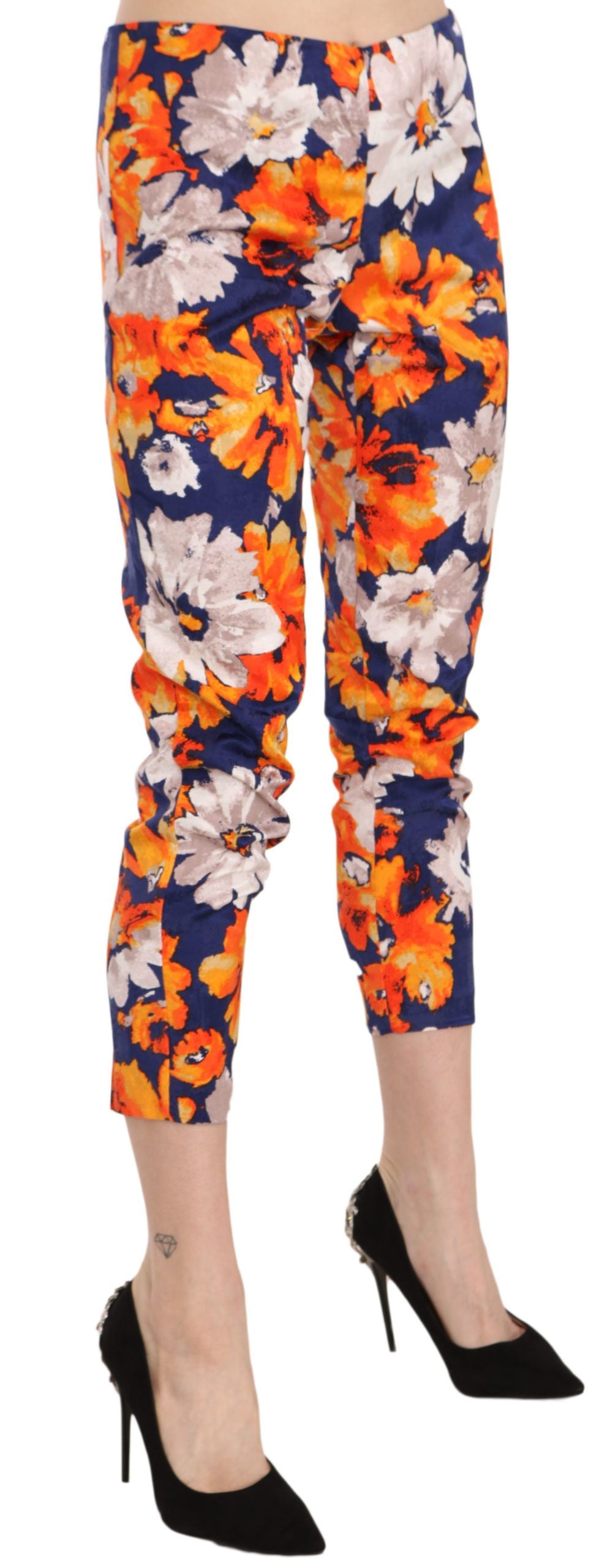 LANACAPRINA Blue Floral Print Skinny Slim Fit Trousers