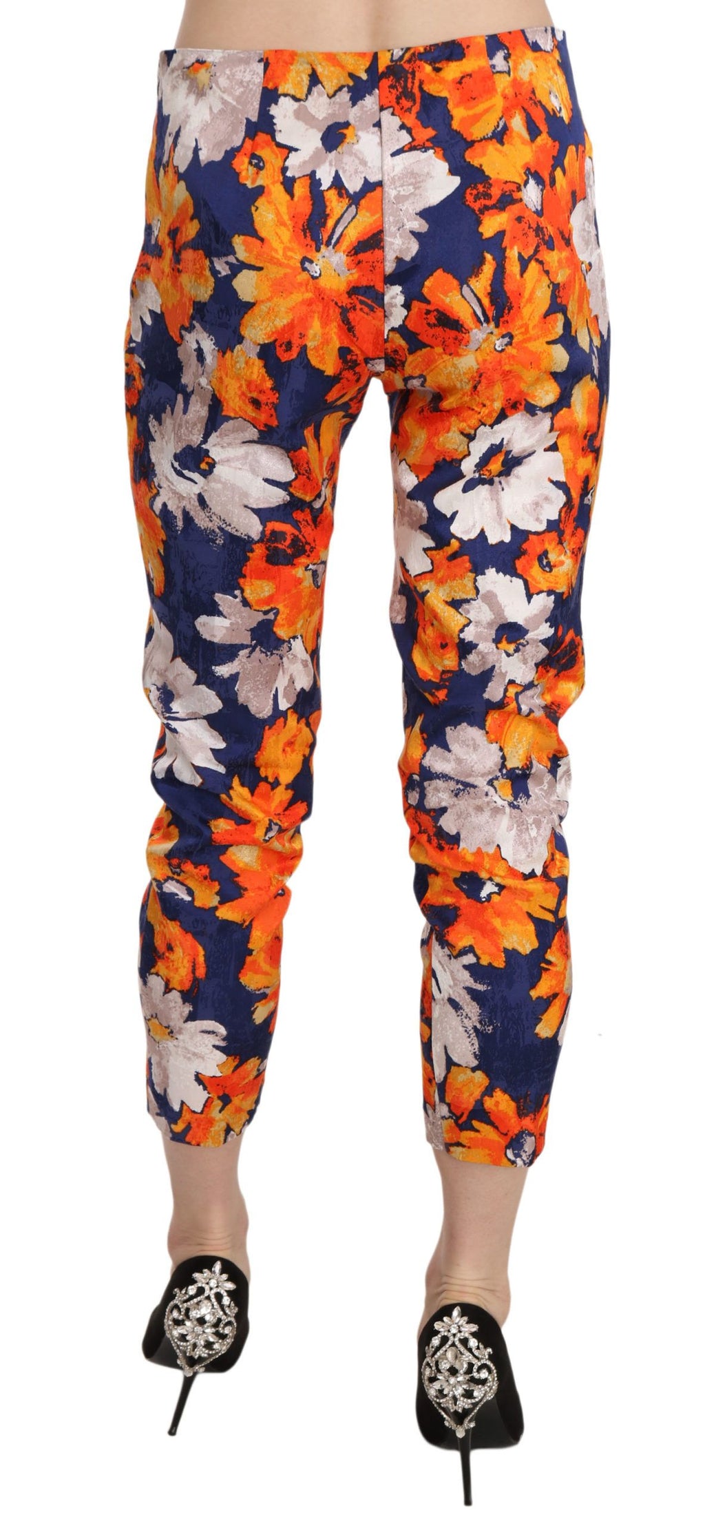 LANACAPRINA Blue Floral Print Skinny Slim Fit Trousers