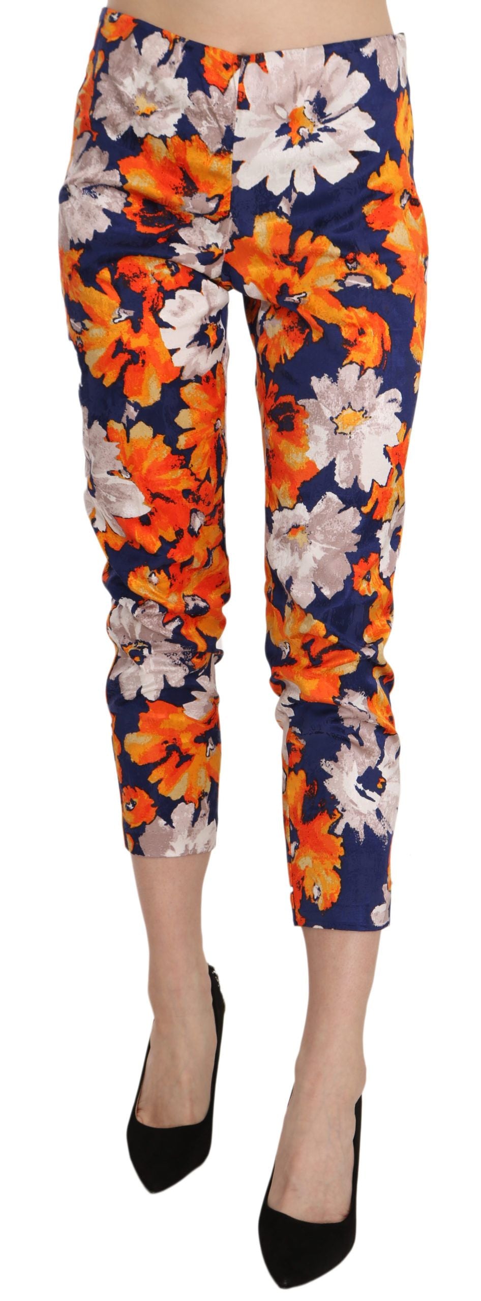 LANACAPRINA Blue Floral Print Skinny Slim Fit Trousers
