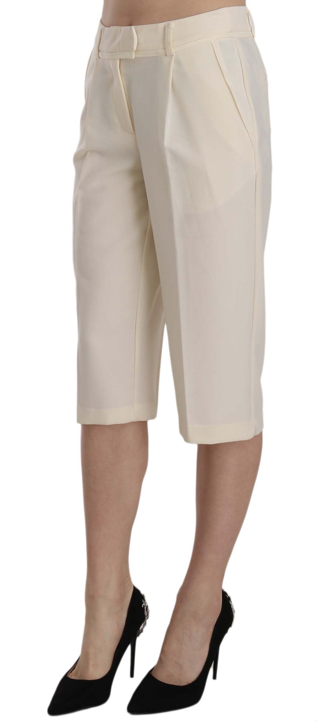 Silvian Heach Cremefarbene Straight Cropped Pants aus Baumwolle mit mittlerer Taille