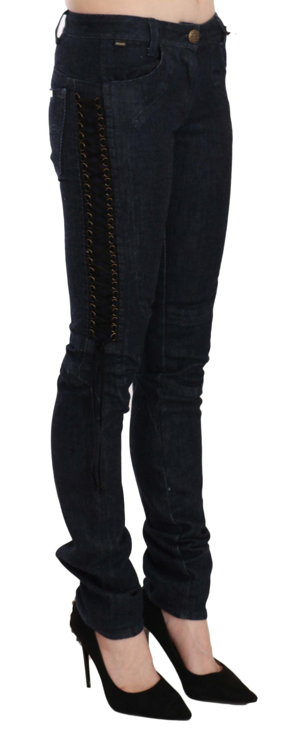 Just Cavalli Blue Low-Rise Braided String Skinny Jeans
