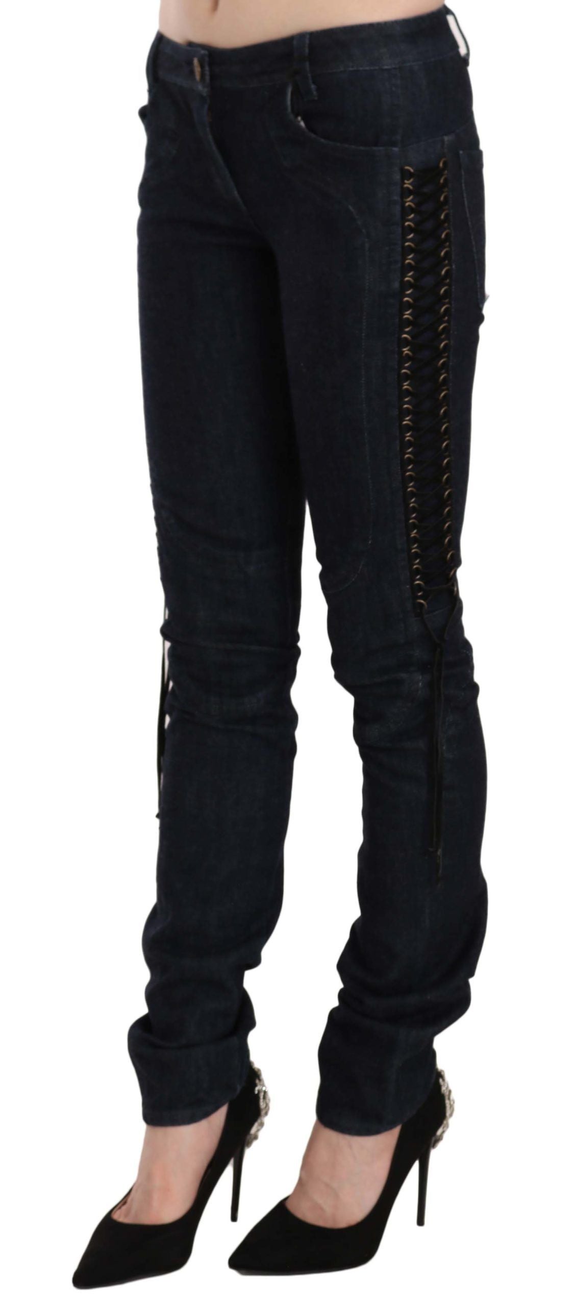Just Cavalli Blue Low-Rise Braided String Skinny Jeans