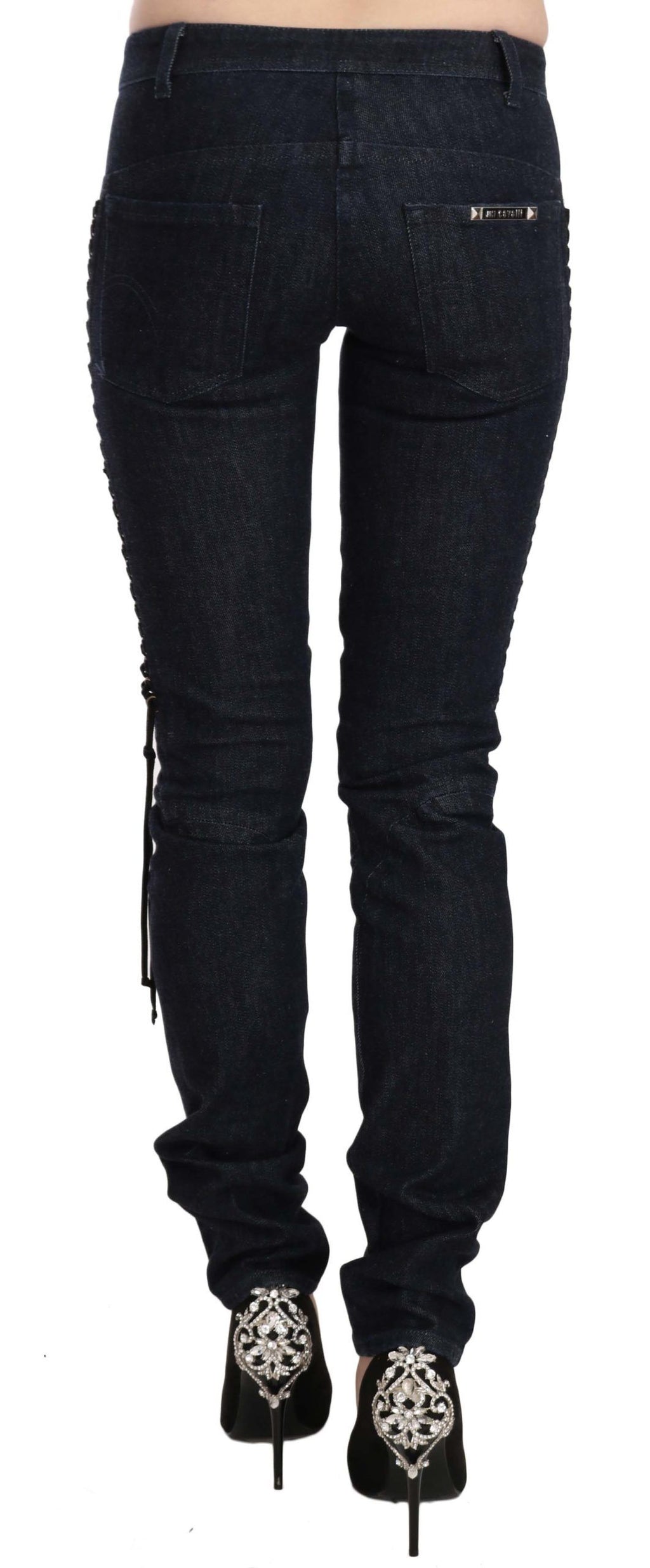 Just Cavalli Blue Low-Rise Braided String Skinny Jeans