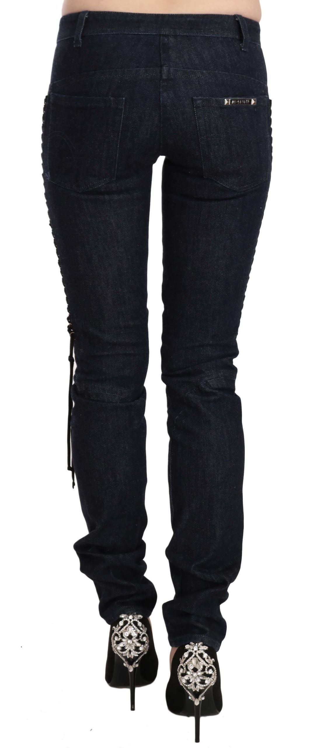 Just Cavalli Blue Low-Rise Braided String Skinny Jeans