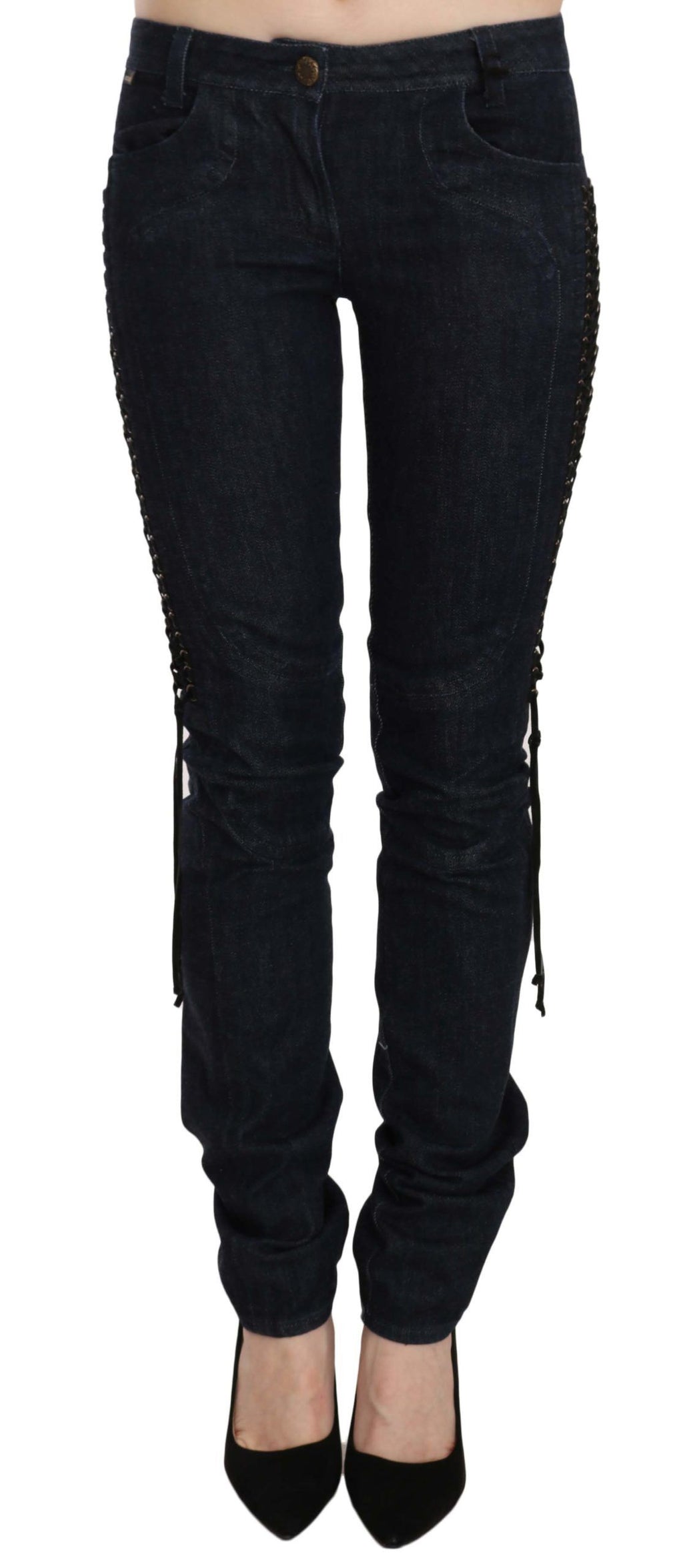 Just Cavalli Blue Low-Rise Braided String Skinny Jeans