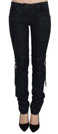 Just Cavalli Blue Low-Rise Braided String Skinny Jeans