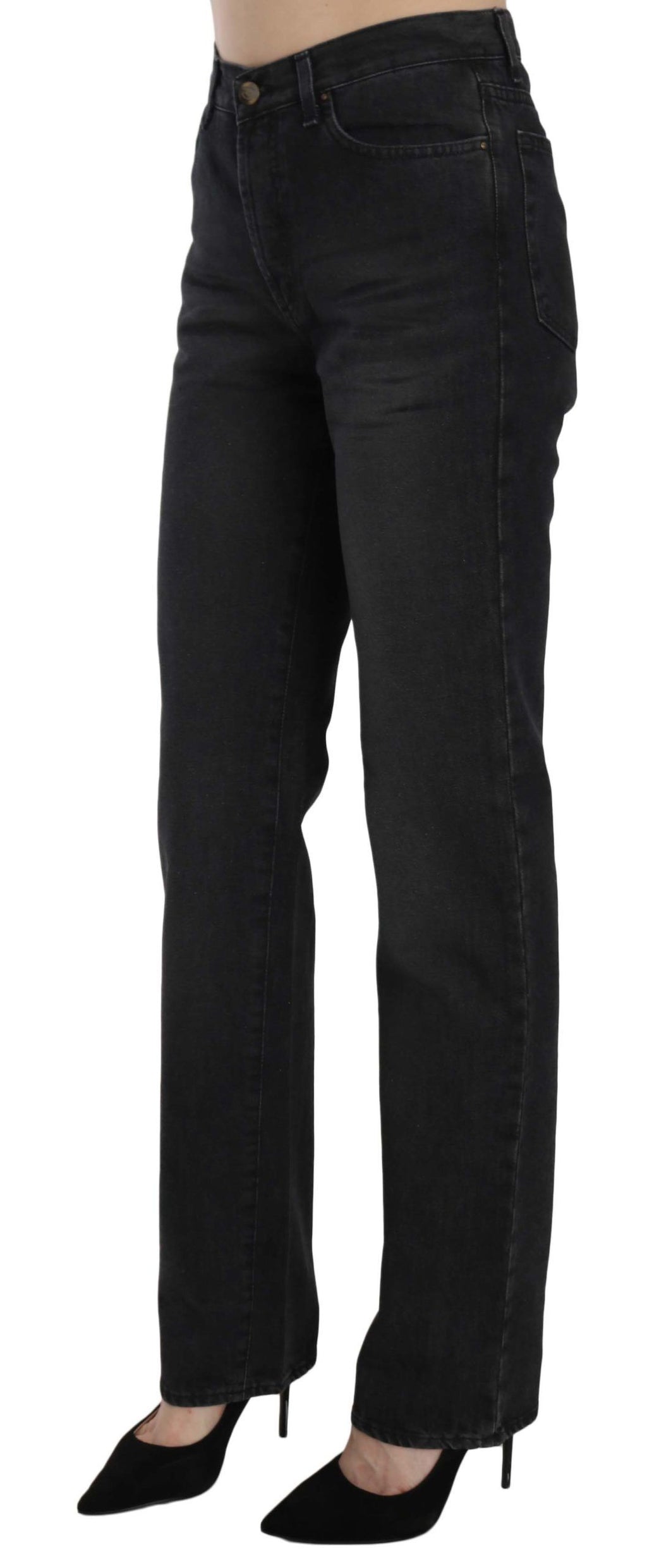 Just Cavalli Schwarze gewaschene Jeans mit hoher Taille und gerader Jeanshose