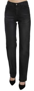 Just Cavalli Schwarze gewaschene Jeans mit hoher Taille und gerader Jeanshose