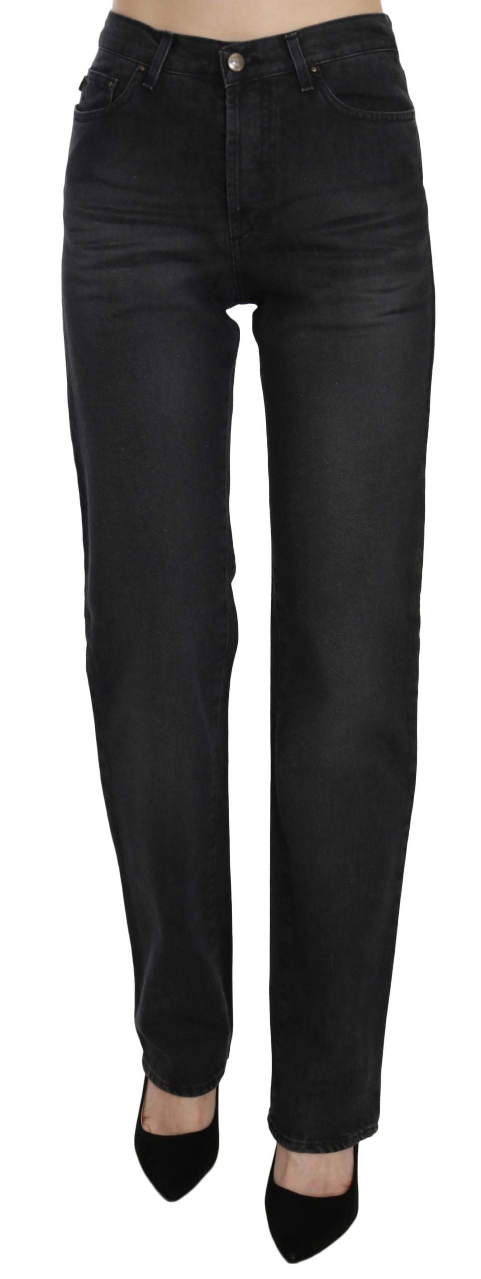 Just Cavalli Schwarze gewaschene Jeans mit hoher Taille und gerader Jeanshose