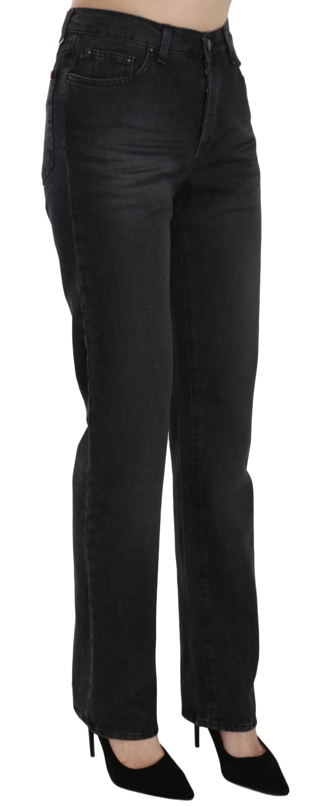 Just Cavalli Schwarze gewaschene Jeans mit hoher Taille und gerader Jeanshose
