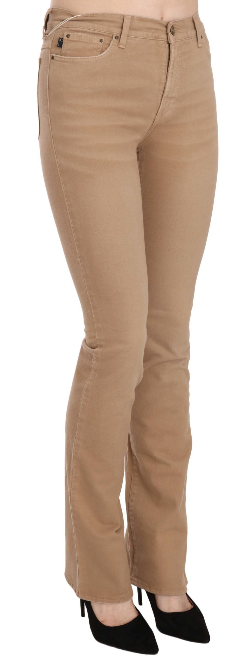 Just Cavalli Brown Cotton Stretch Mid Waist Skinny Pants