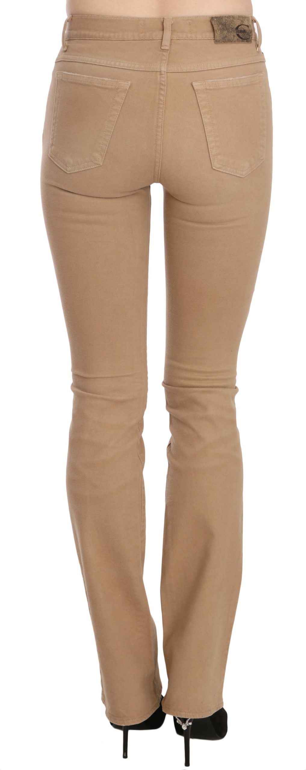 Just Cavalli Brown Cotton Stretch Mid Waist Skinny Pants