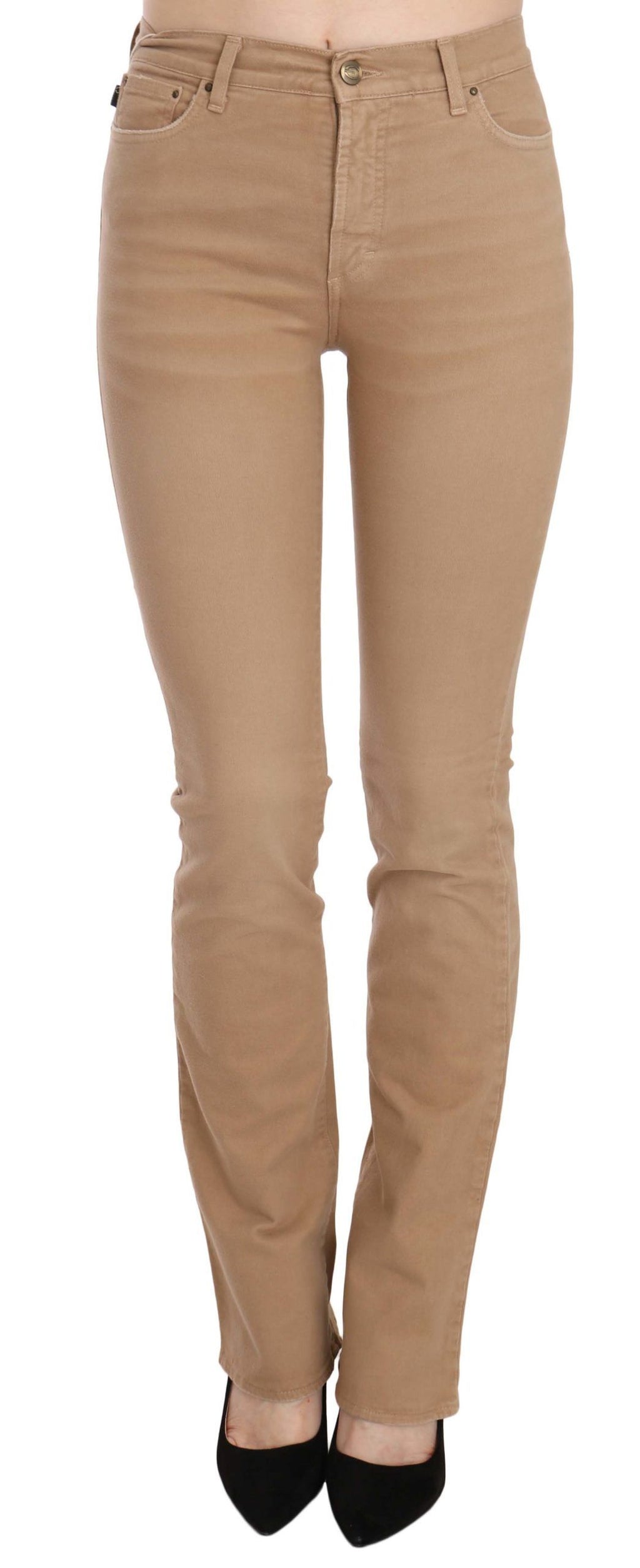 Just Cavalli Brown Cotton Stretch Mid Waist Skinny Pants