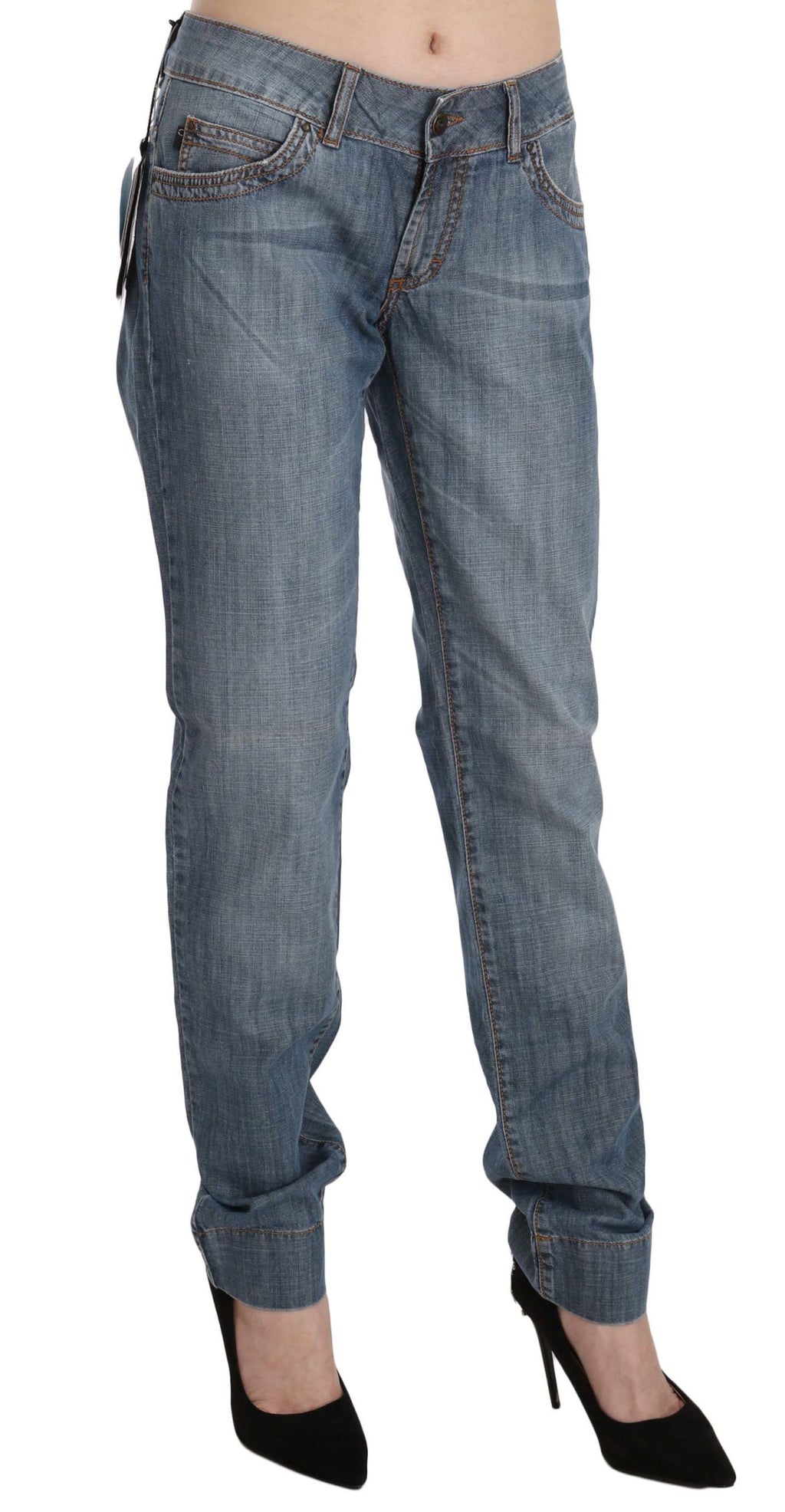 Just Cavalli Blaue, gewaschene Baumwolle, niedrige Taille, Slim Fit Denim Hose