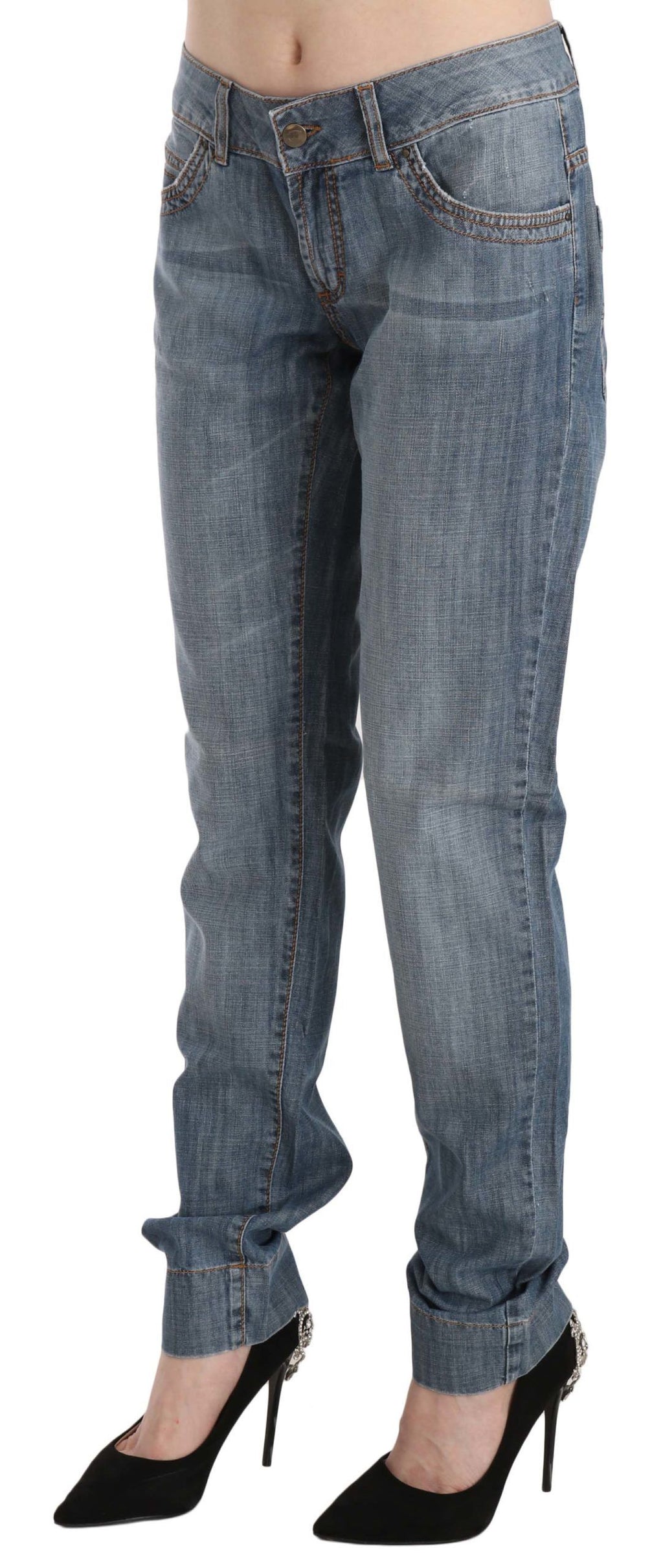 Just Cavalli Blaue, gewaschene Baumwolle, niedrige Taille, Slim Fit Denim Hose