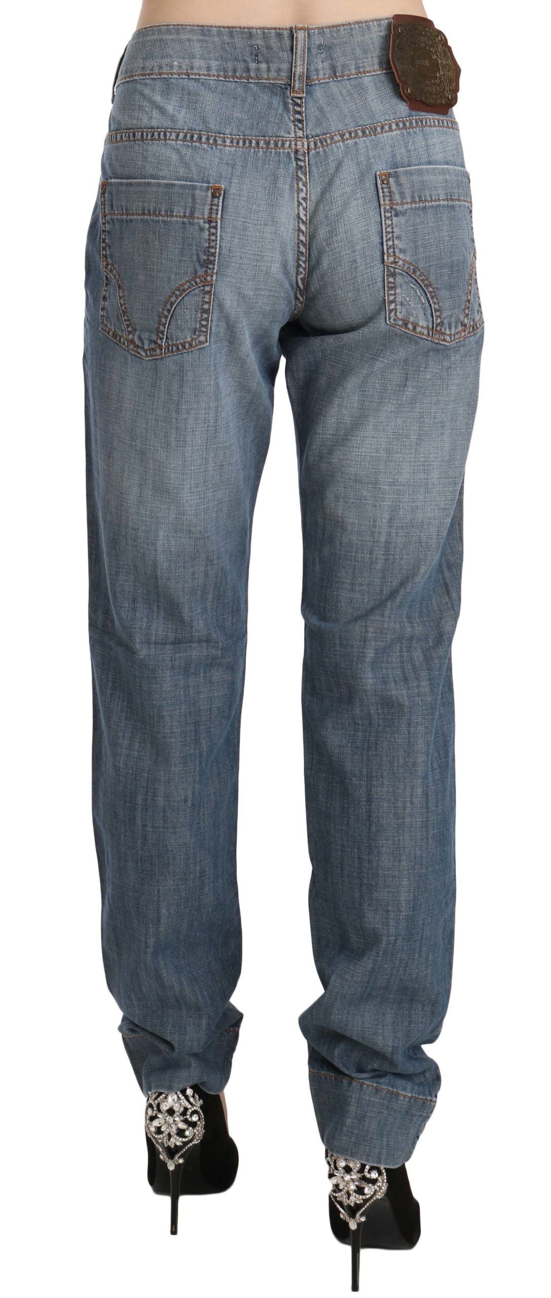 Just Cavalli Blaue, gewaschene Baumwolle, niedrige Taille, Slim Fit Denim Hose