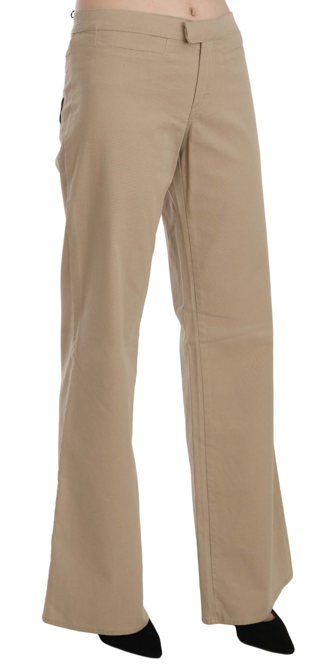 Just Cavalli Beige Cotton Mid-Waist Flared Trousers