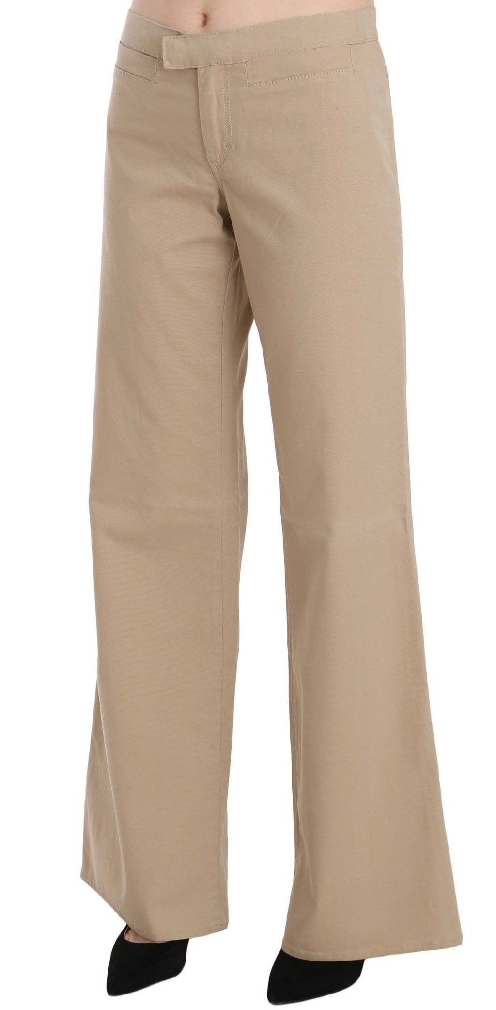 Just Cavalli Beige Cotton Mid-Waist Flared Trousers