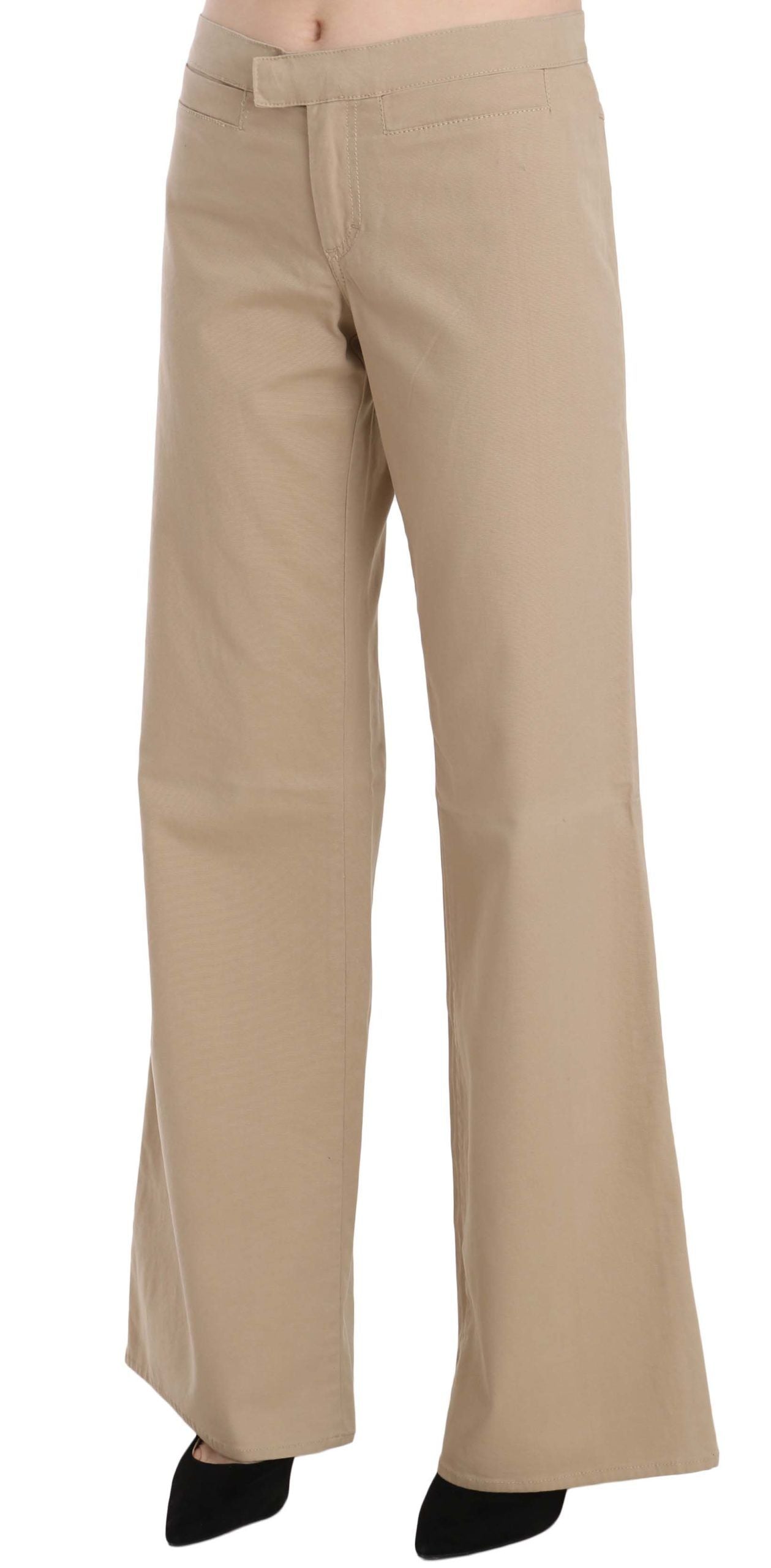 Just Cavalli Beige Cotton Mid-Waist Flared Trousers