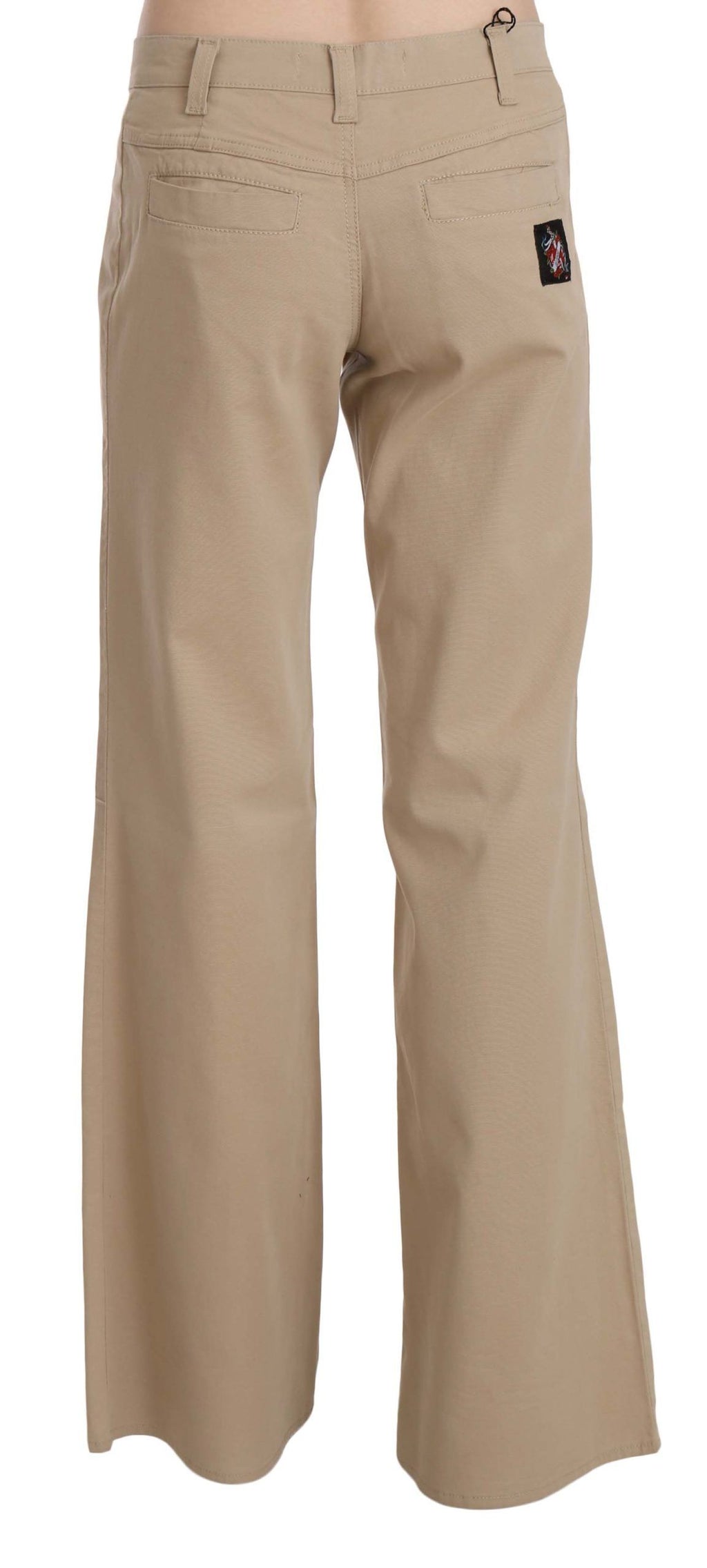 Just Cavalli Beige Cotton Mid-Waist Flared Trousers