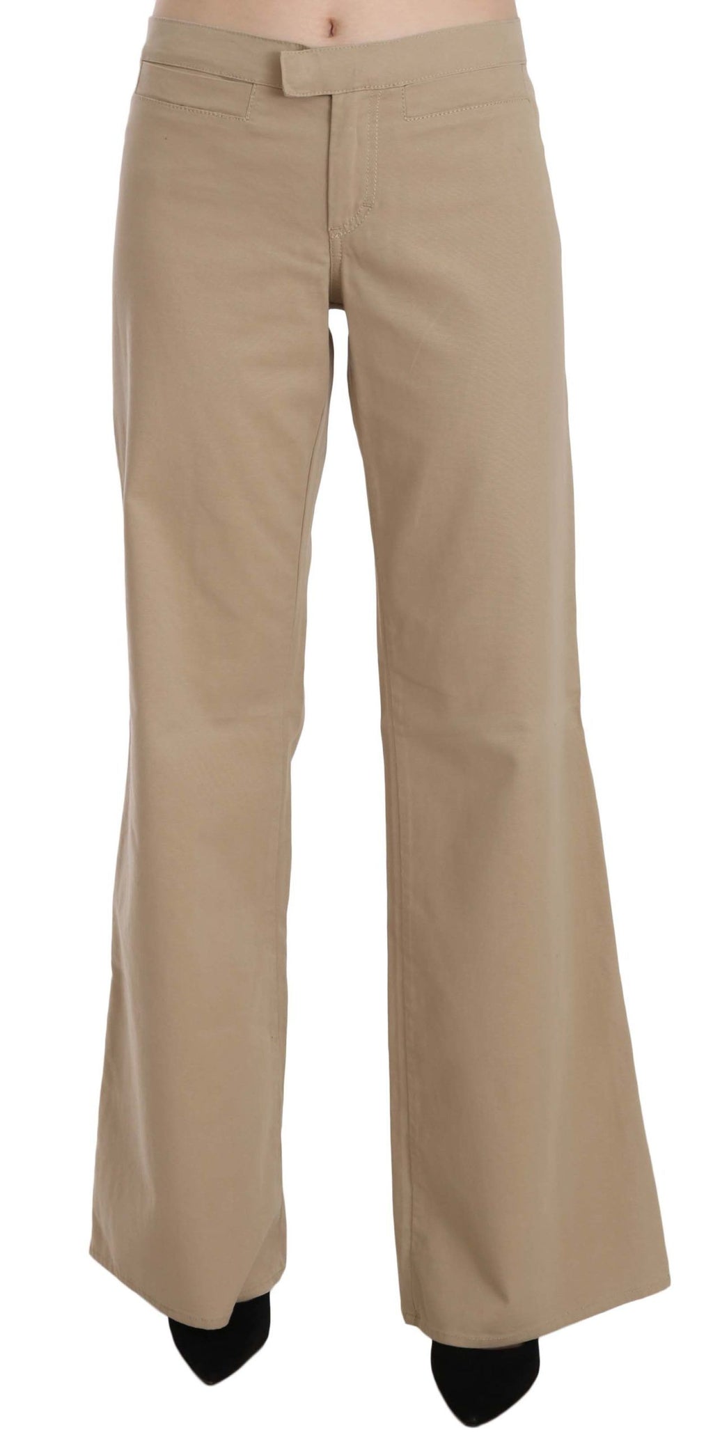 Just Cavalli Beige Cotton Mid-Waist Flared Trousers