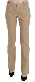 Just Cavalli Beige Cotton Mid Waist Straight Trousers Hosen