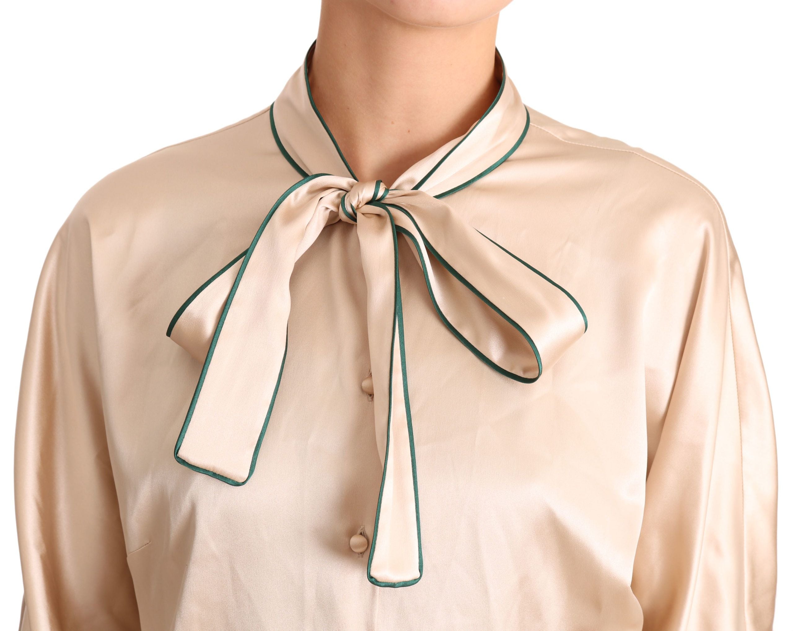 Dolce & Gabbana Beigefarbenes Bändchen-Seiden-Stretch-Top Bluse