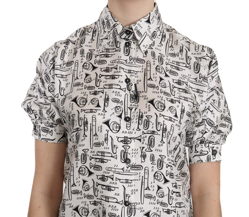 Dolce & Gabbana Trompetendruck Knopfleiste Seidentop Bluse