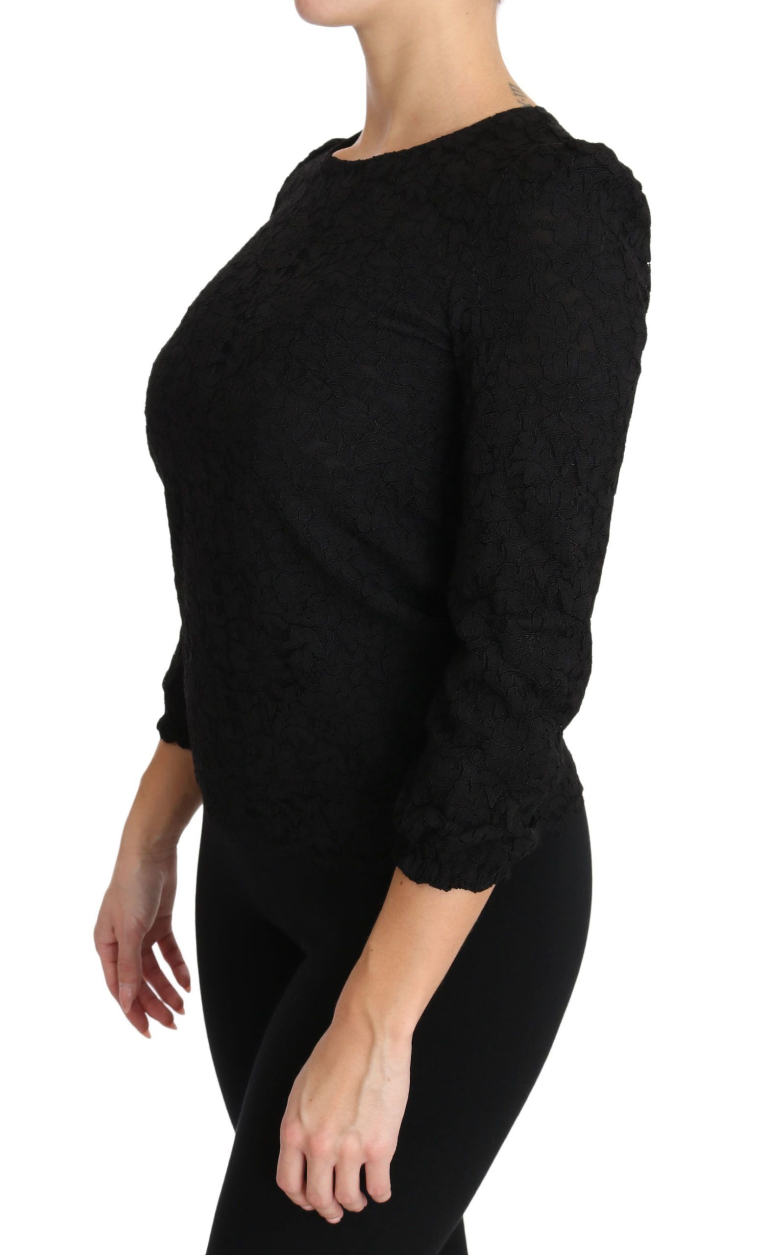 Dolce & Gabbana Black Floral Lace Zip Blouse Top