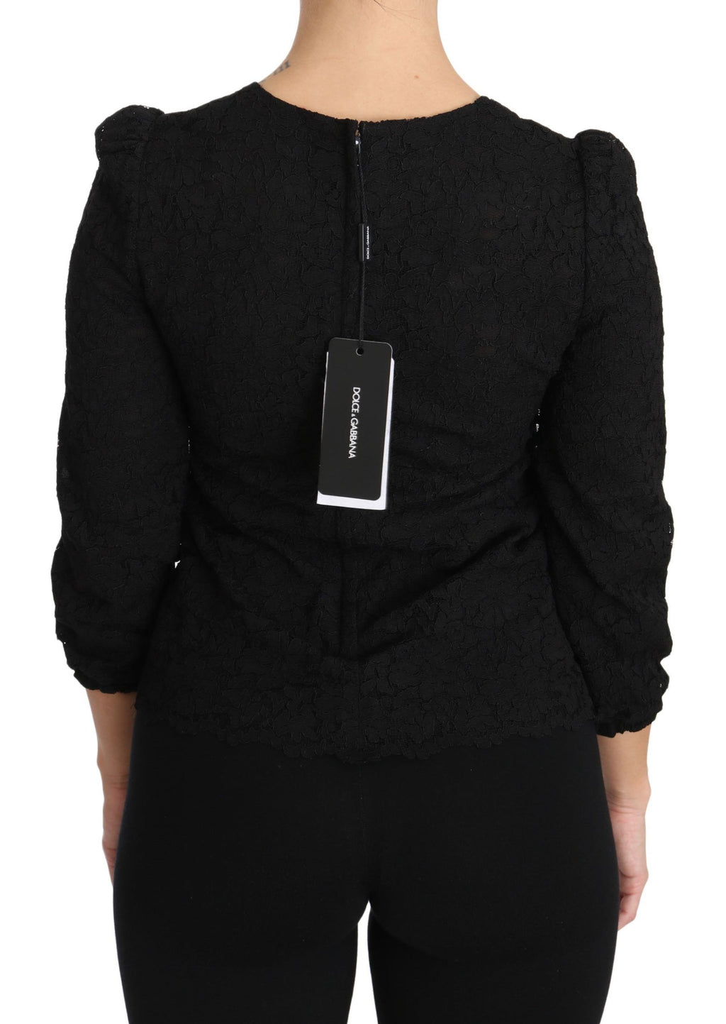 Dolce & Gabbana Black Floral Lace Zip Blouse Top