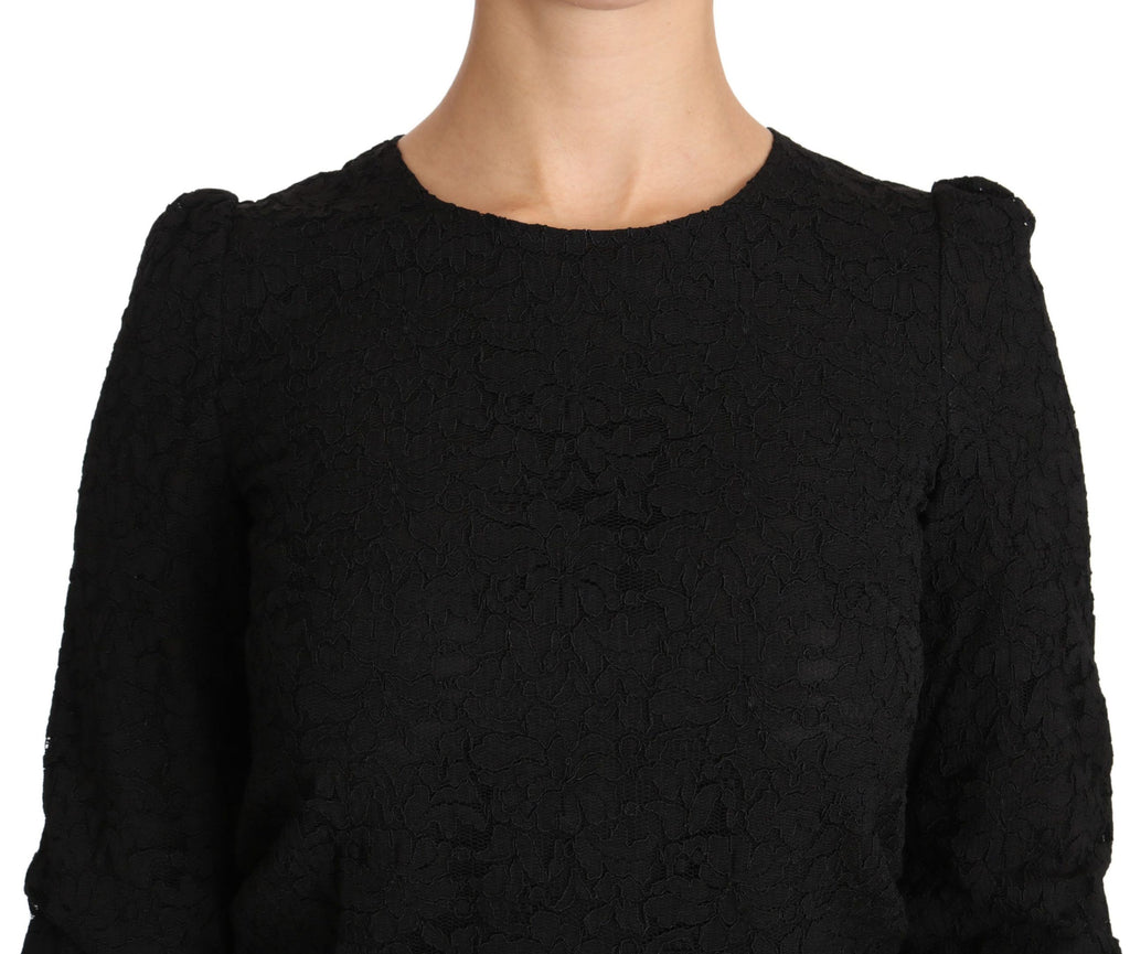 Dolce & Gabbana Black Floral Lace Zip Blouse Top