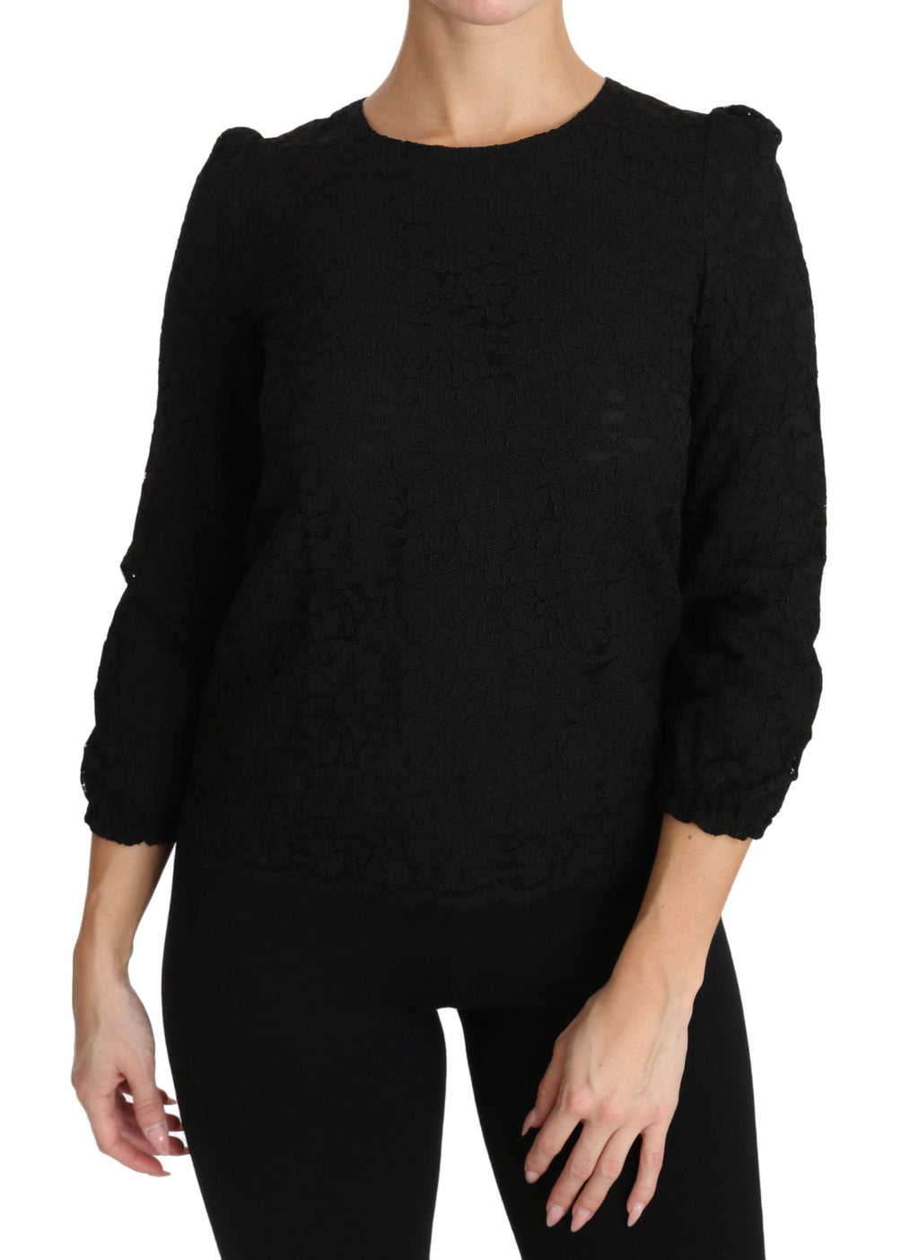 Dolce & Gabbana Black Floral Lace Zip Blouse Top