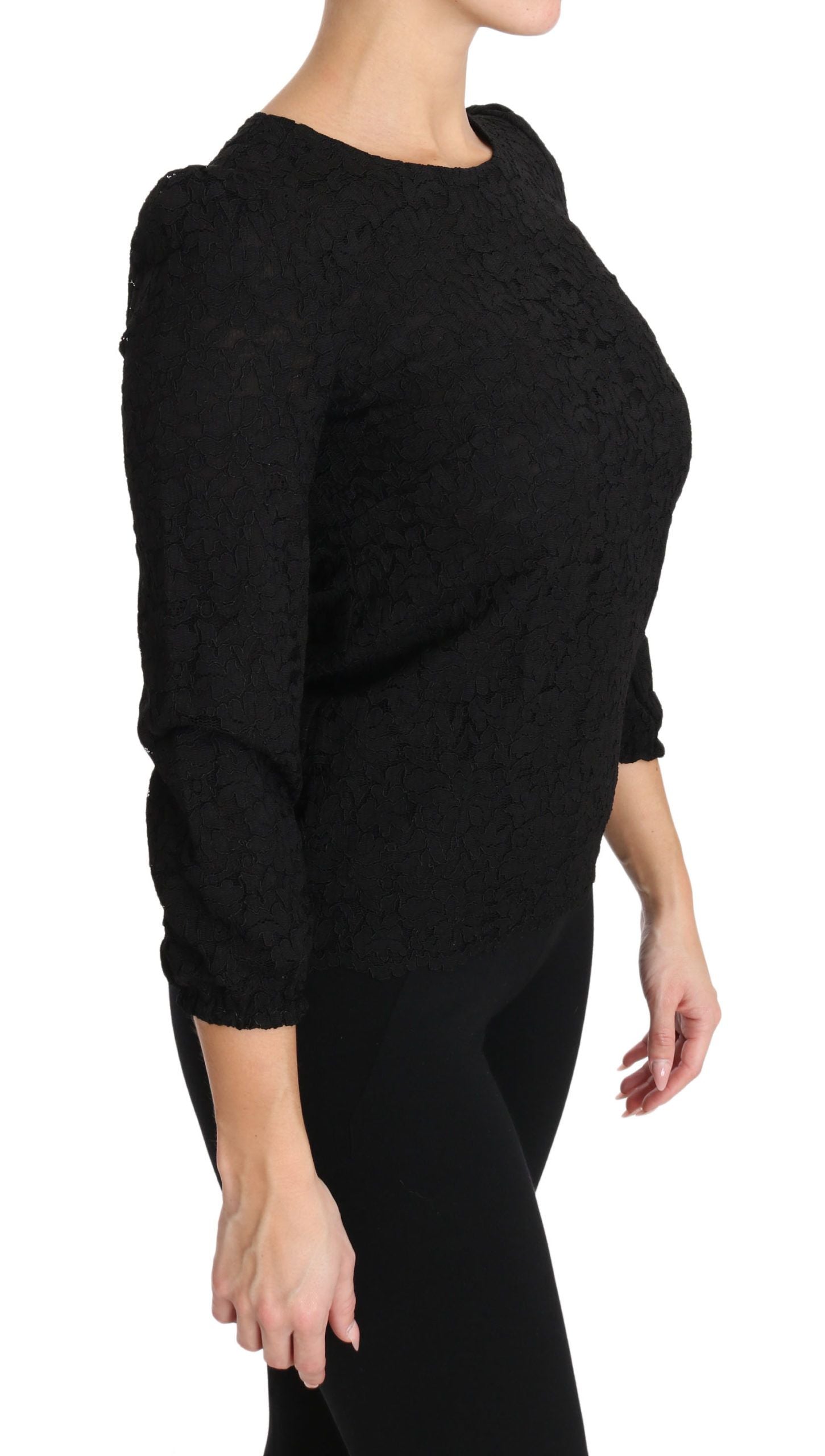 Dolce & Gabbana Black Floral Lace Zip Blouse Top