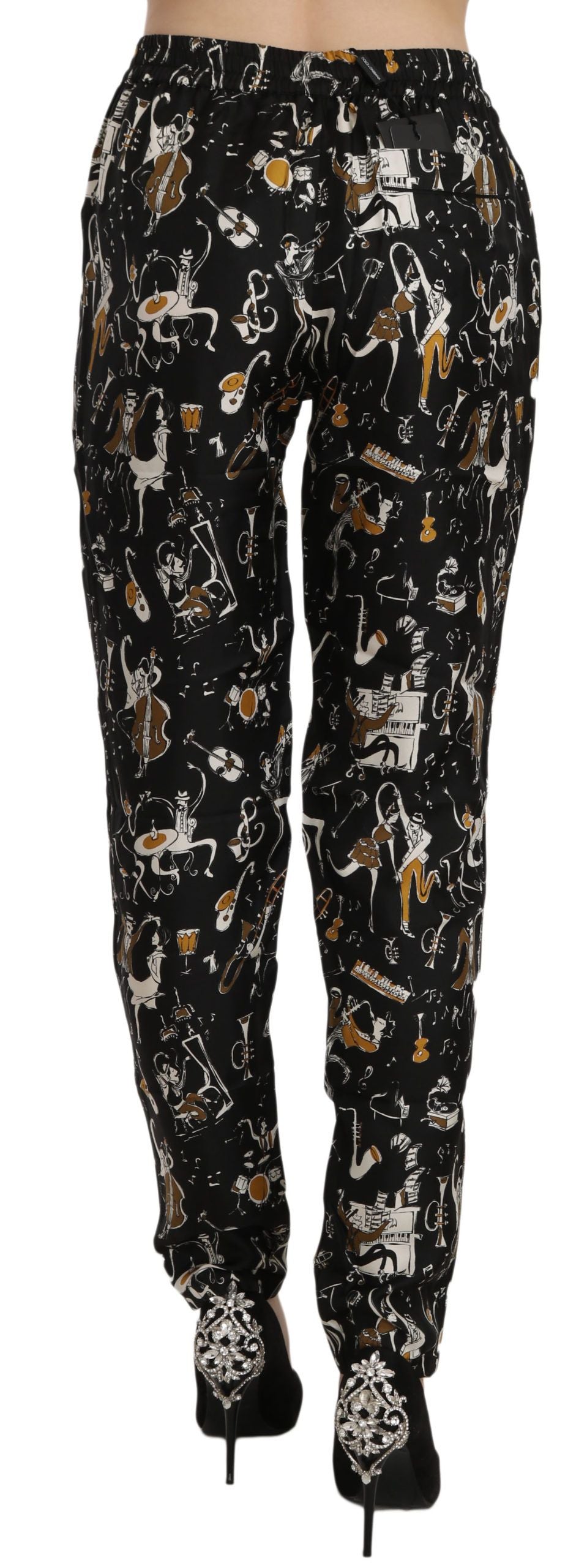 Dolce & Gabbana Black Jazz Club Print High Waisted Tapered Trousers
